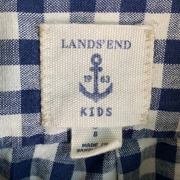 Lands' End Blue Gingham Button Up Shirt sz 8 - Picture 4 of 6